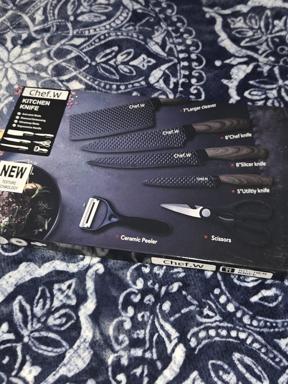 Chef.W 6-Piece Black Kitchen Knife Set with Ceramic Peeler & Scissors
